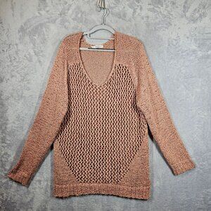 Maurices Sweater Tunic Womens XL  Pink Tan Ribbon loose knit Layer Hippie boho
